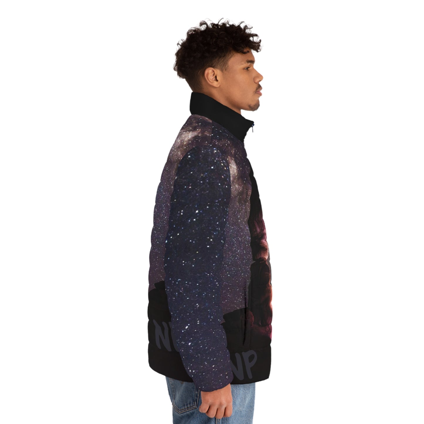 Prepare for takeoff! This is this the night sky at it's best, and you get to wear it! Men's Puffer Jacket (AOP)