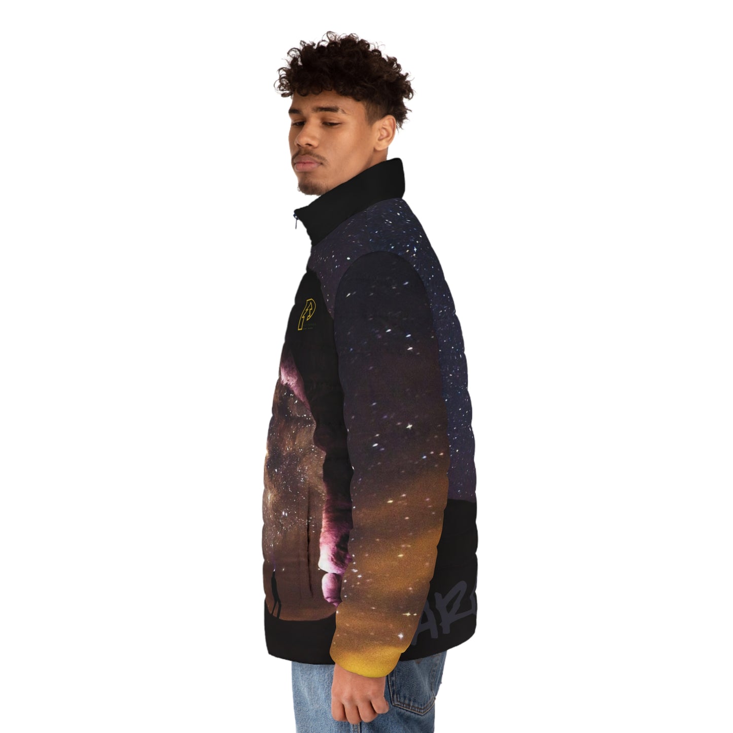 Prepare for takeoff! This is this the night sky at it's best, and you get to wear it! Men's Puffer Jacket (AOP)