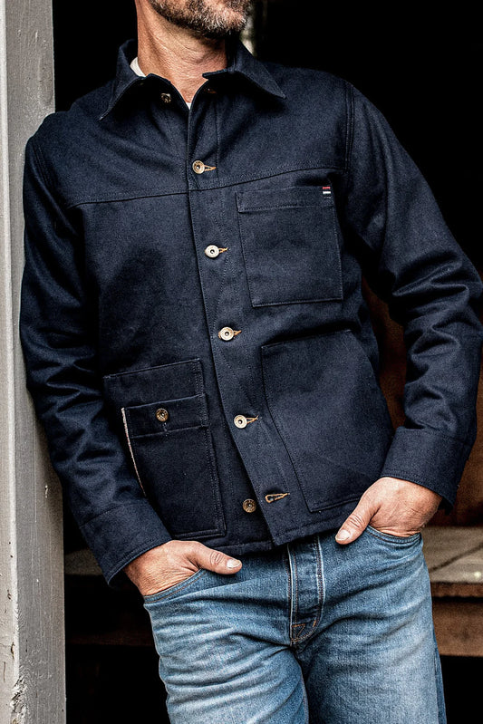 Nico | Wool Lined Raw Selvedge Coat - Navy